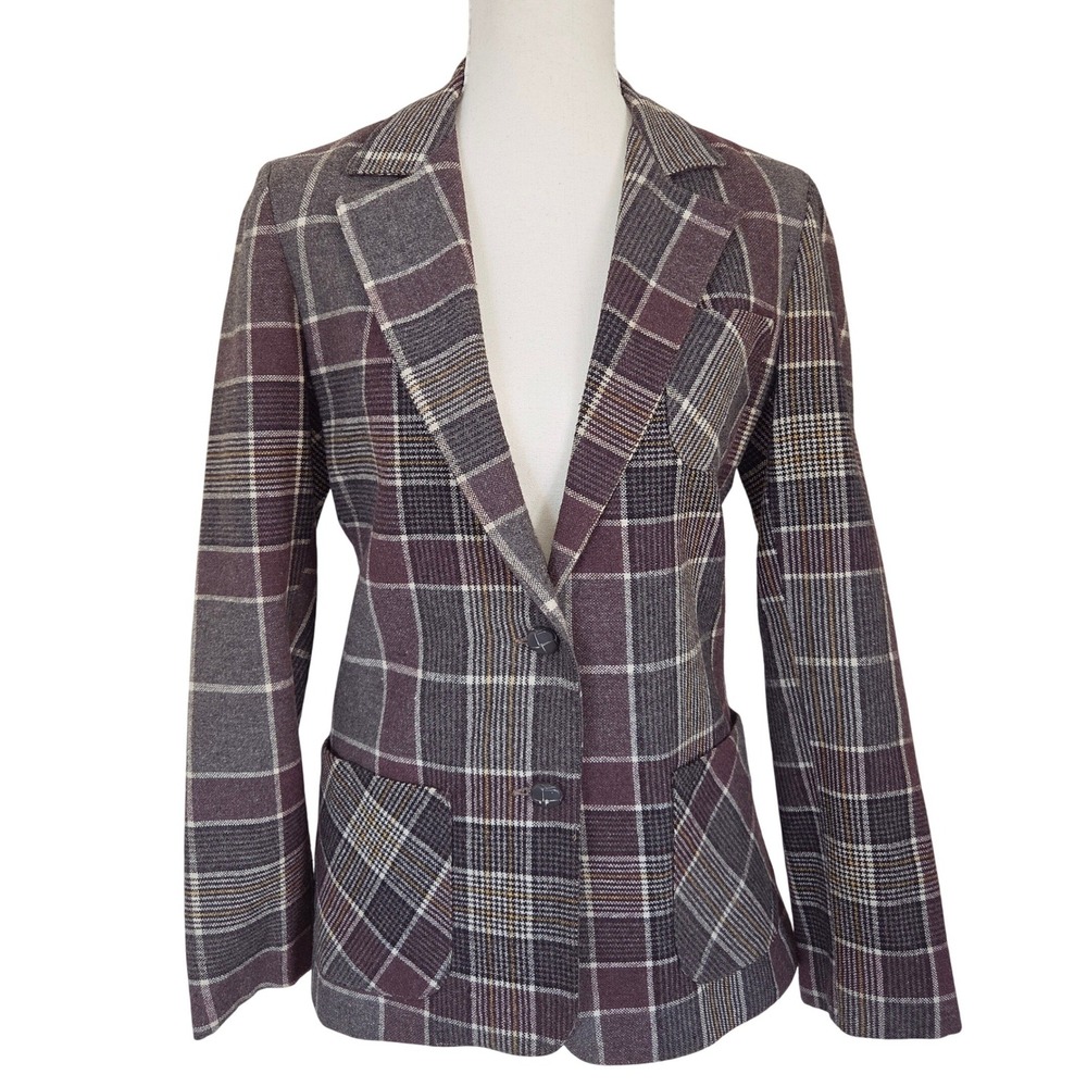 VTG Sagamore Way Plaid Blazer Jacket Burgundy Gray Button Tailored Women's 7/8